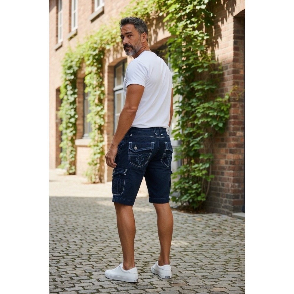 ROCK REVIVAL SHORTS MENS 33 BLACK BLUE CARGO